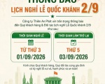 THÔNG BÁO LỊCH NGHỈ LỄ QUỐC KHÁNH 2/9/2026
